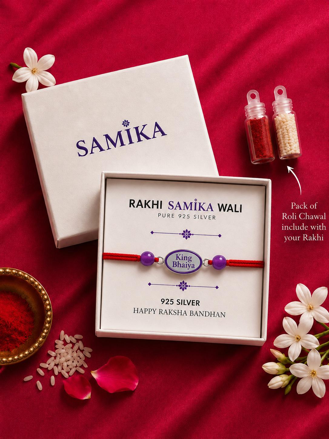 925 Sterling Silver King Bhaiya Premium Designer Rakhi With Roli-Chawal Set