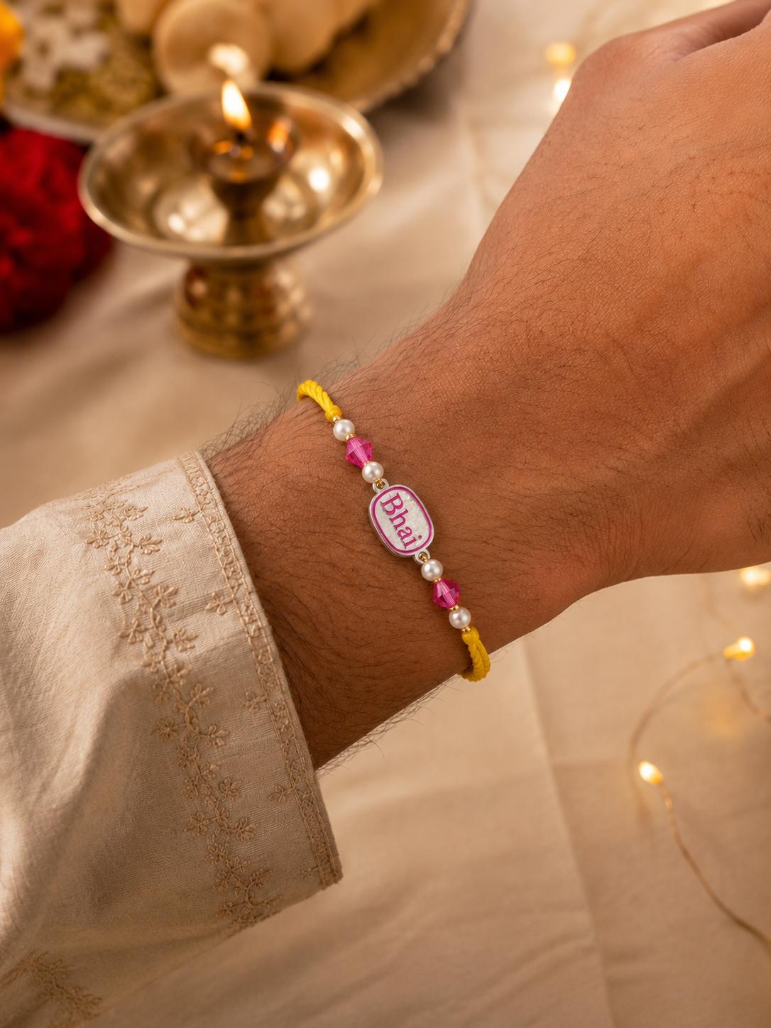 925 Sterling Silver Bhai Designer Rakhi With Roli-Chawal Set - Image 2