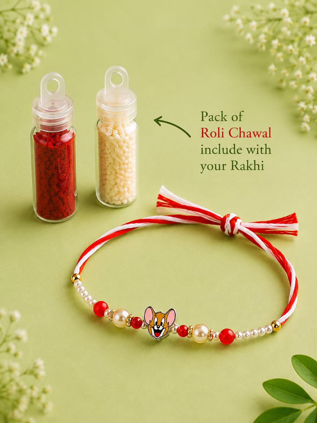 925 Sterling Silver Jerry Cartoon Kids Rakhi With Roli-Chawal Set