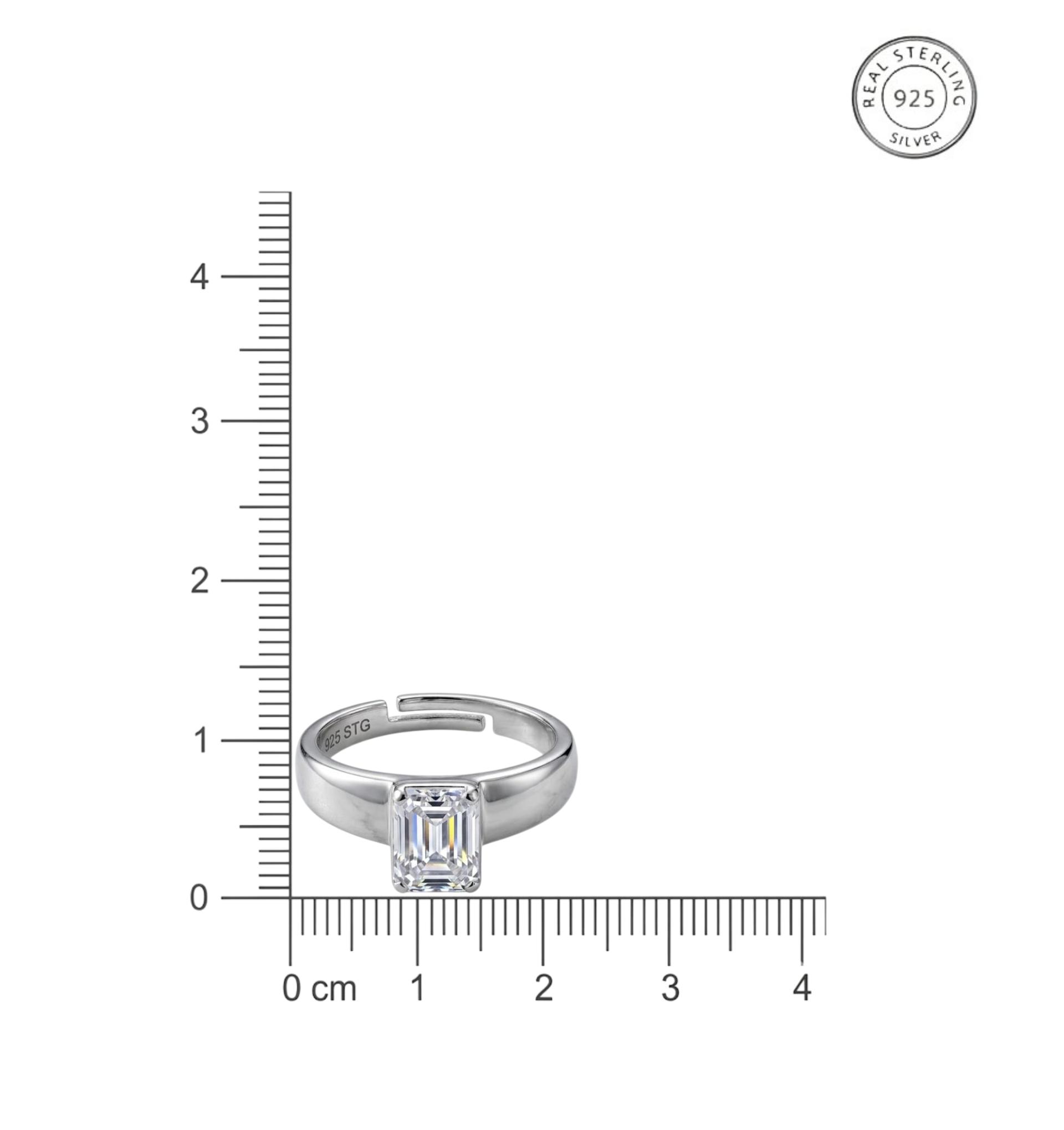 925 Sterling Silver Emerald Cut Solitaire Men's Ring - Image 5
