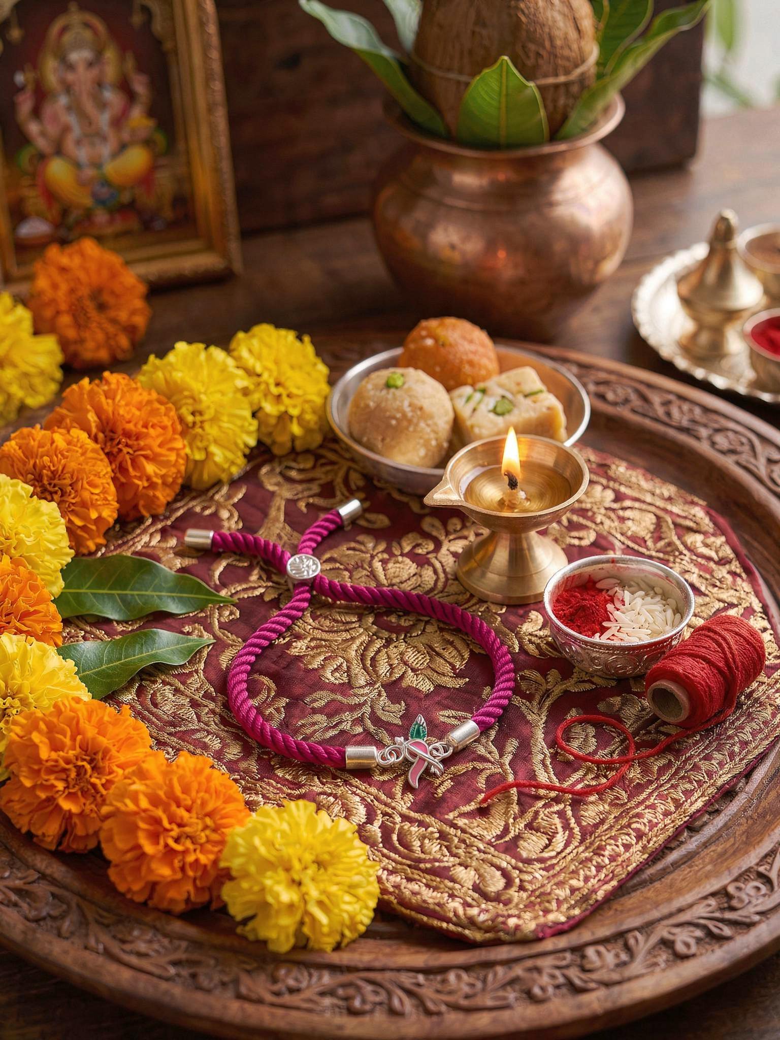 925 Sterling Silver Lord Krishna-Inspired Designer Rakhi With Roli-Chawal Set - Image 4