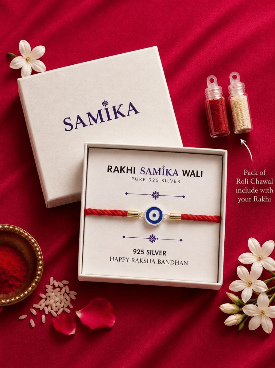 925 Sterling Silver Evil Eye Protection Designer Rakhi With Roli-Chawal Set - Image 3