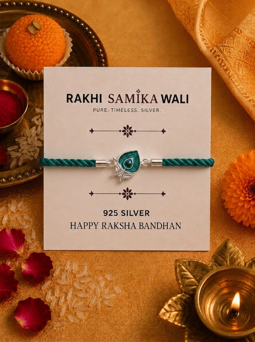 925 Sterling Silver Krishna Mor Pankh Rakhi - Image 5