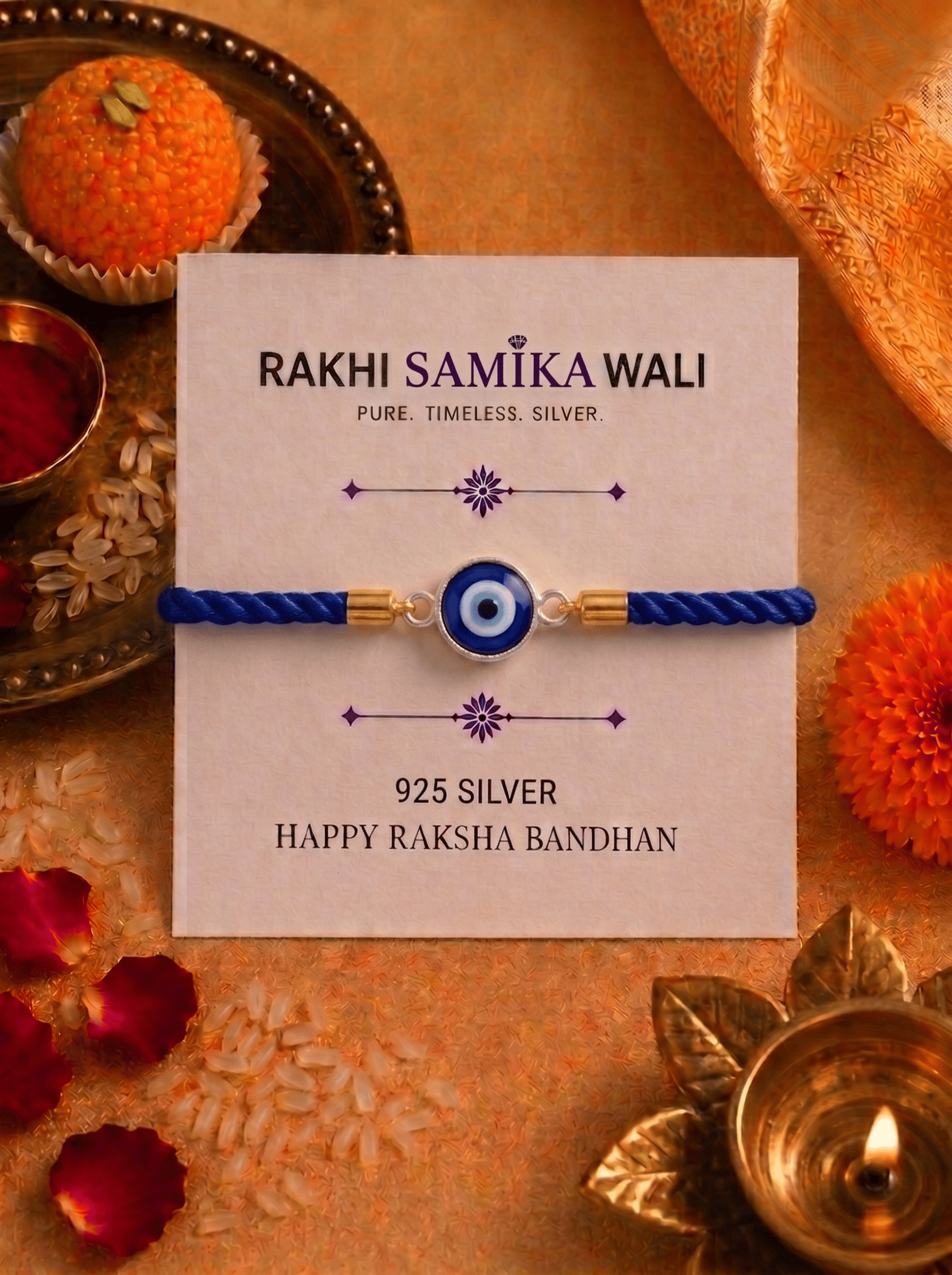 925 Sterling Silver Evil Eye Rakhi With Roli-Chawal Set - Image 5