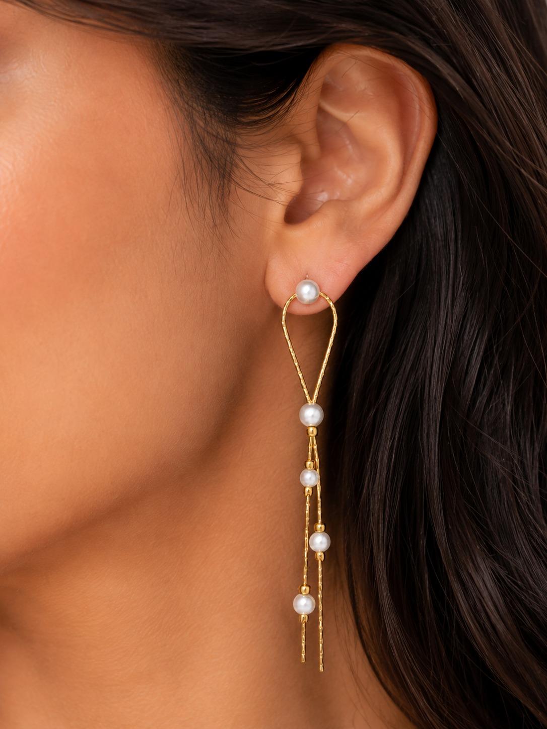 925 Sterling Silver Pearl Dangle Earrings - Image 3
