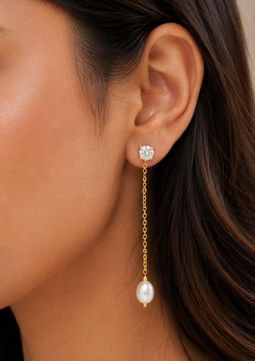 925 Sterling Silver Pearl Drop Chain Dangle Earrings - Image 2