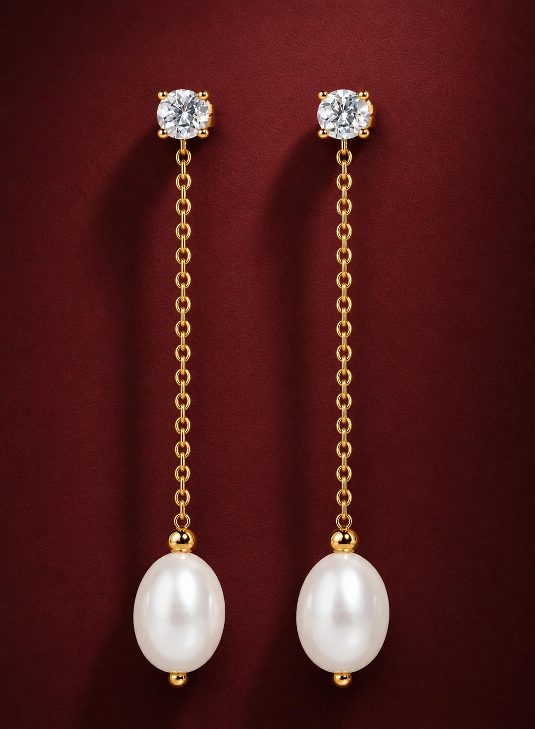925 Sterling Silver Pearl Drop Chain Dangle Earrings - Image 3