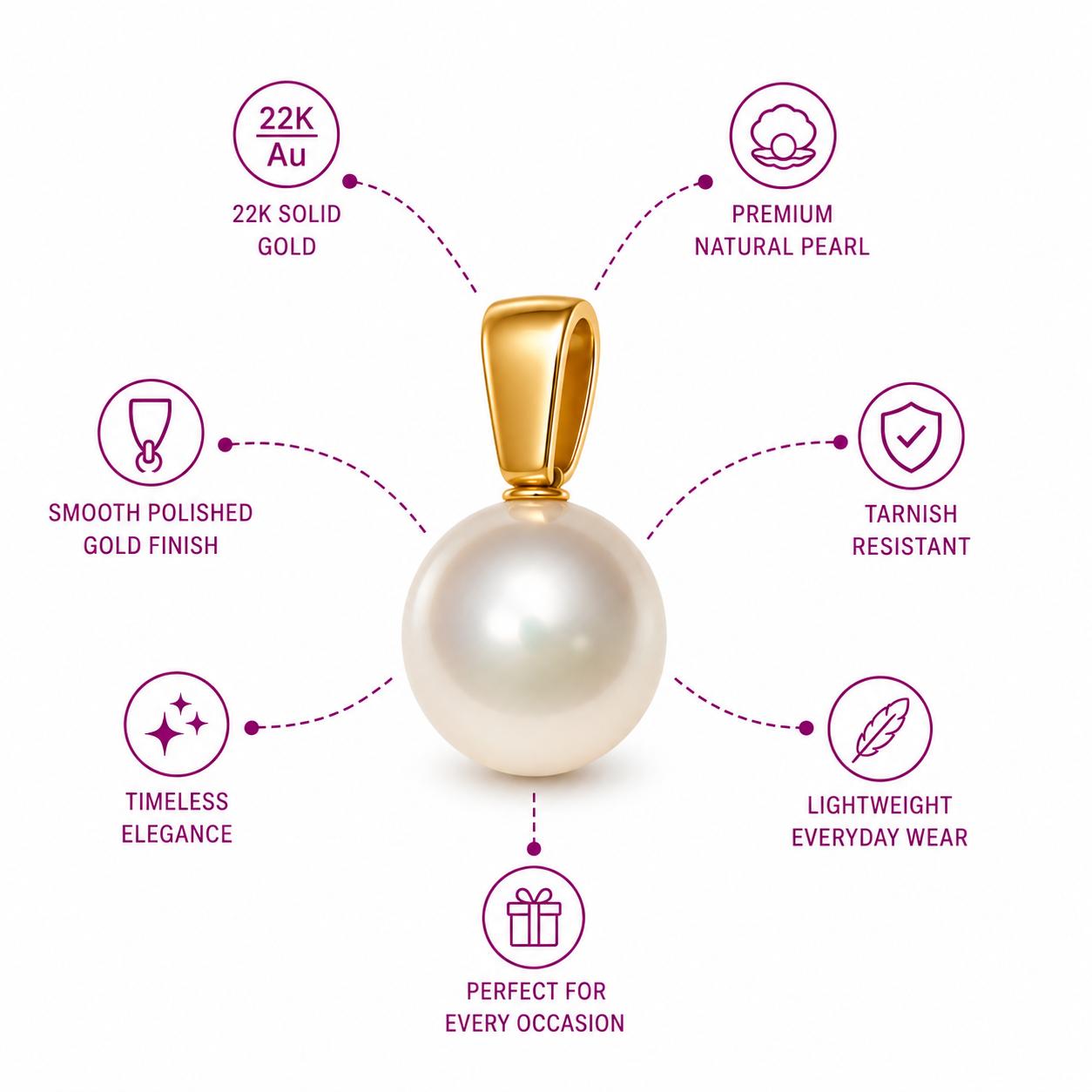 925 Sterling Silver Gold-Plated Classic Pearl Pendant - Image 5