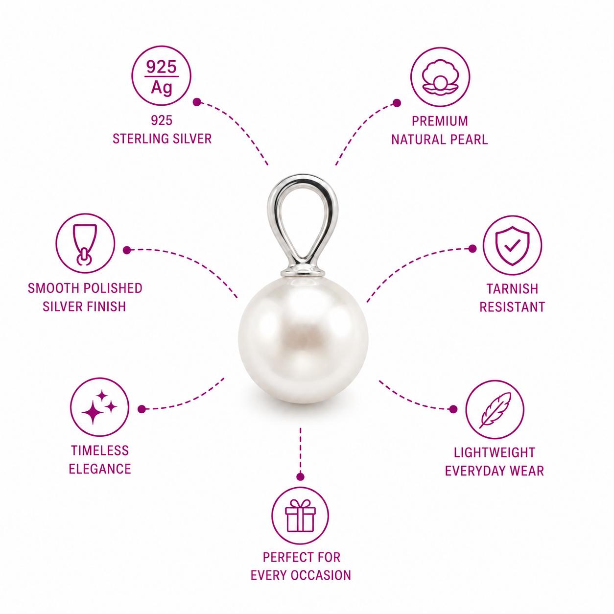 925 Sterling Silver Classic Pearl Pendant - Image 5