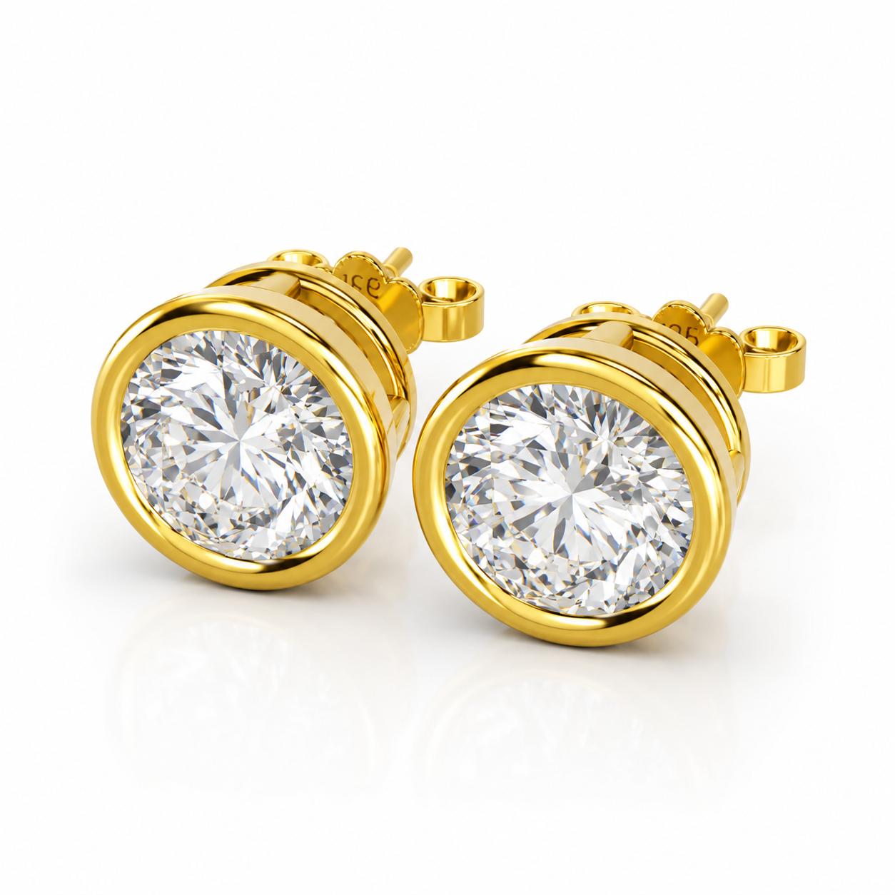 925 Sterling Silver With 22k Gold Plated Classic Solitaire Men's Single Stud - Image 5