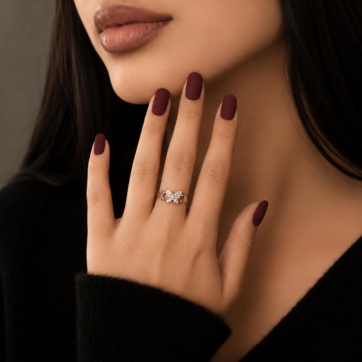925 Sterling Silver Butterfly Cz Adjustable Ring - Image 3