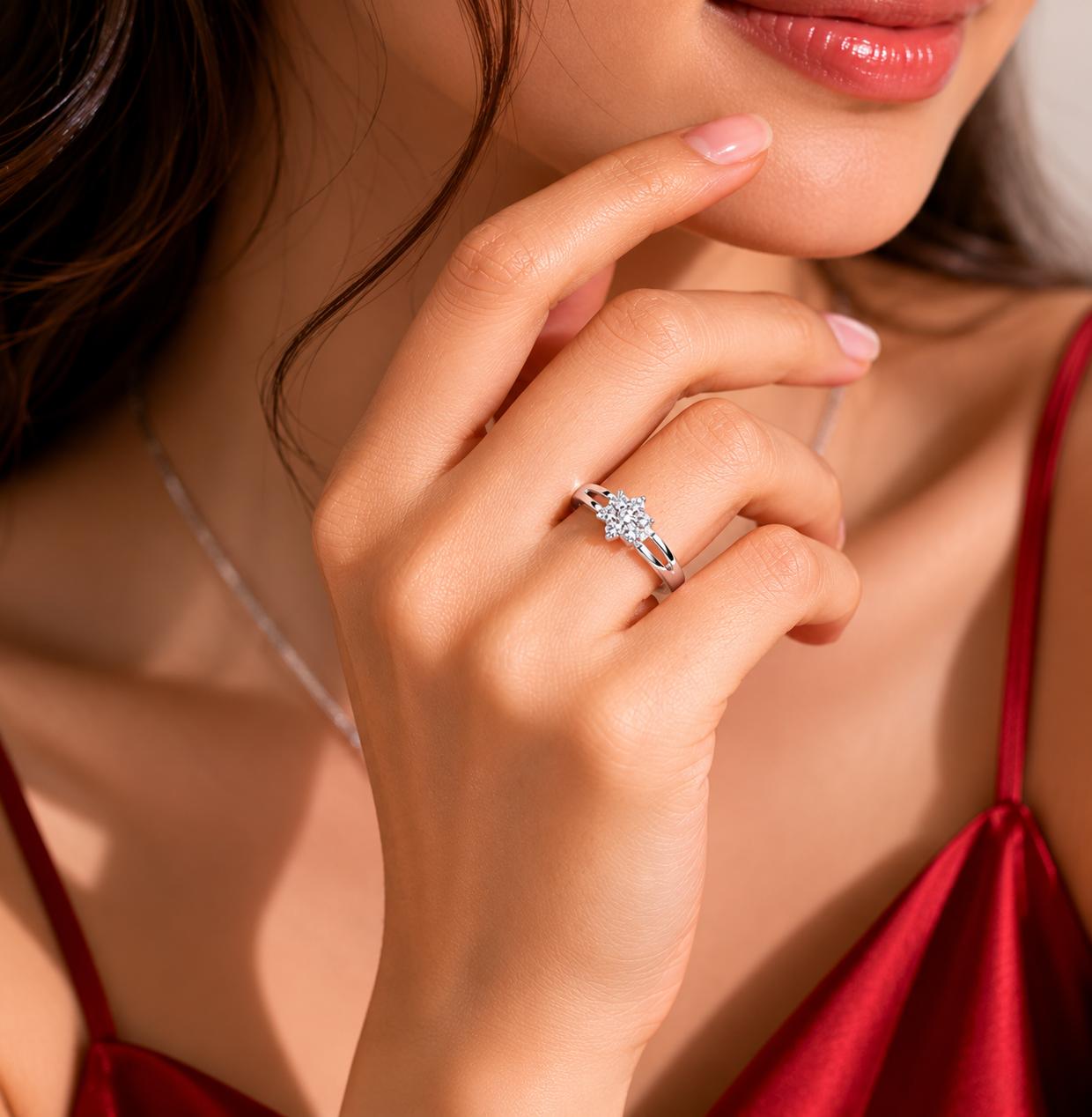 925 Sterling Silver Floral Cluster Cz Adjustable Ring - Image 3