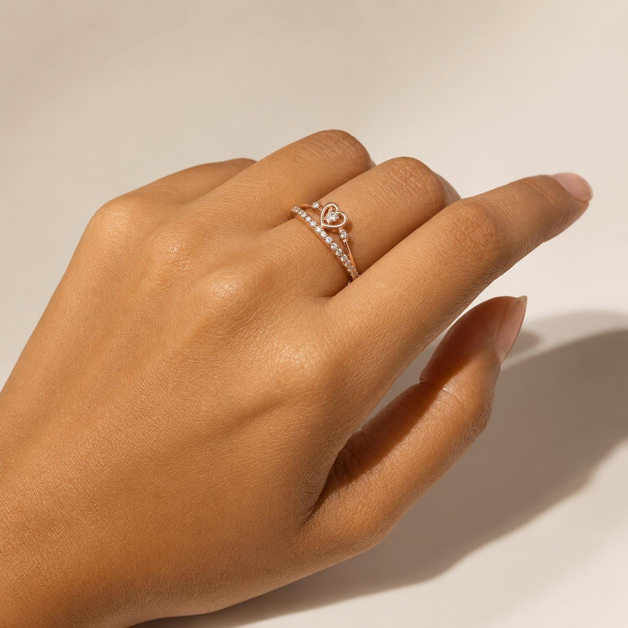 925 Sterling Silver Rose Gold Plated Heart Crown Cz Adjustable Ring - Image 5