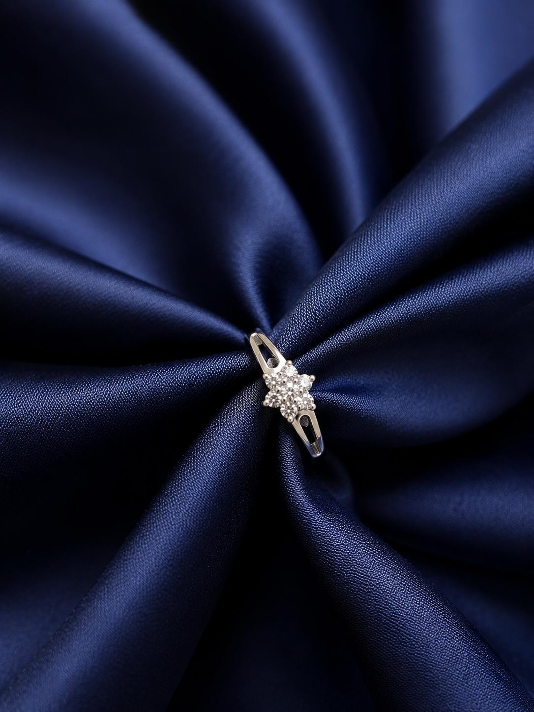 925 Sterling Silver Floral Cluster Cz Adjustable Ring