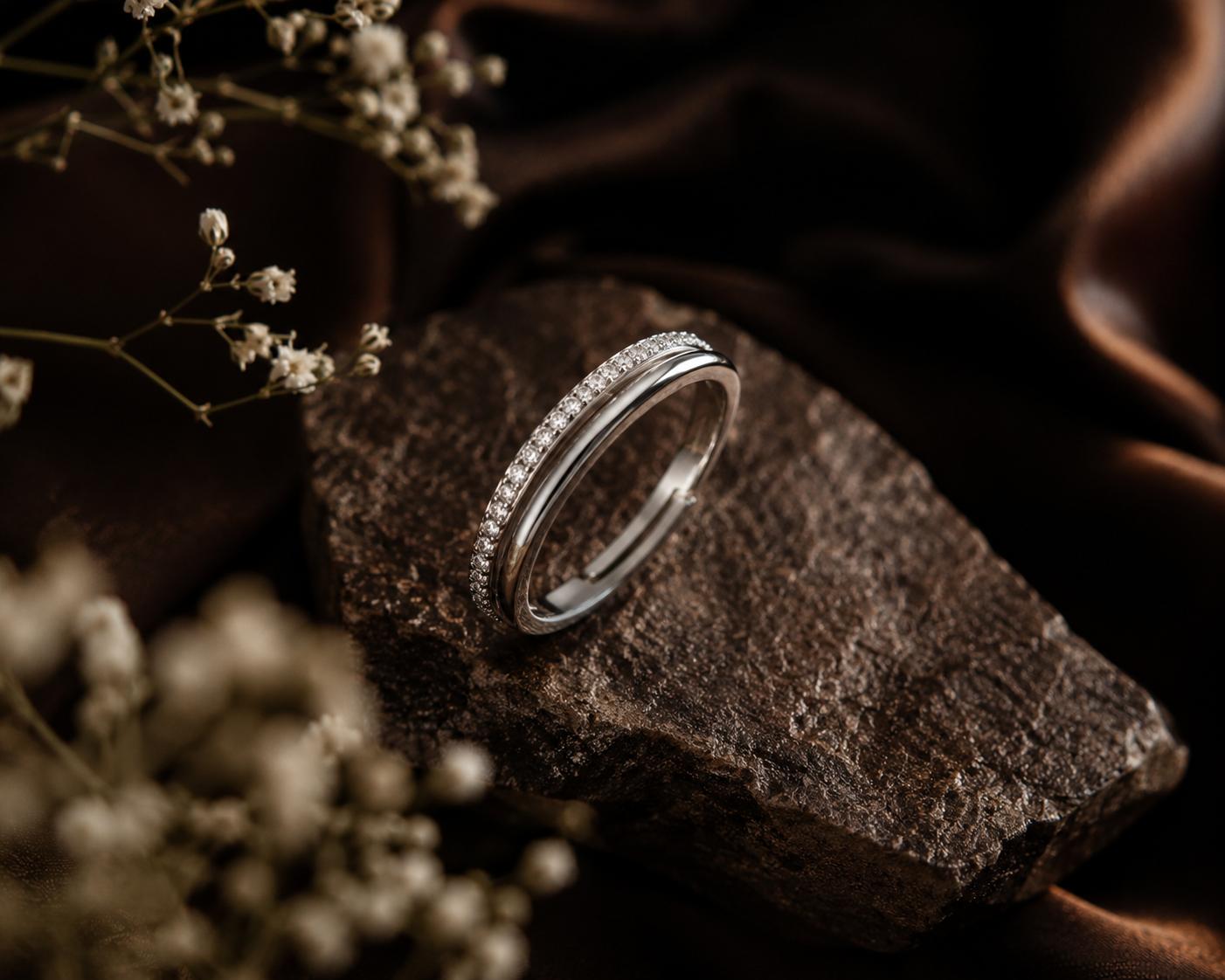 925 Sterling Silver Minimal Dual Band Cz Adjustable Ring