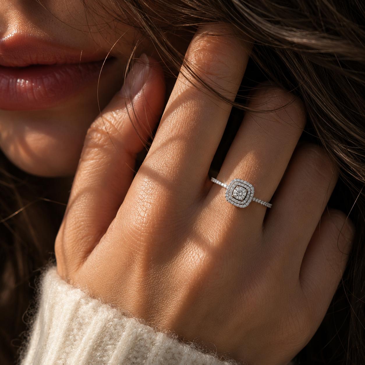 925 Sterling Silver Halo Cushion Cut Cz Adjustable Ring - Image 3