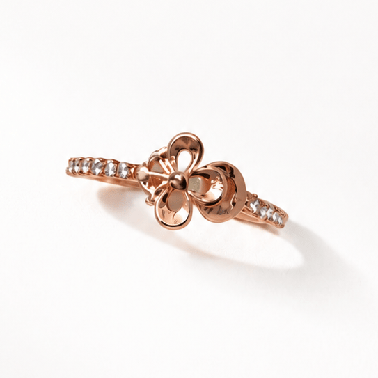 925 Sterling Silver Rose Gold Floral Cz Adjustable Ring - Image 4