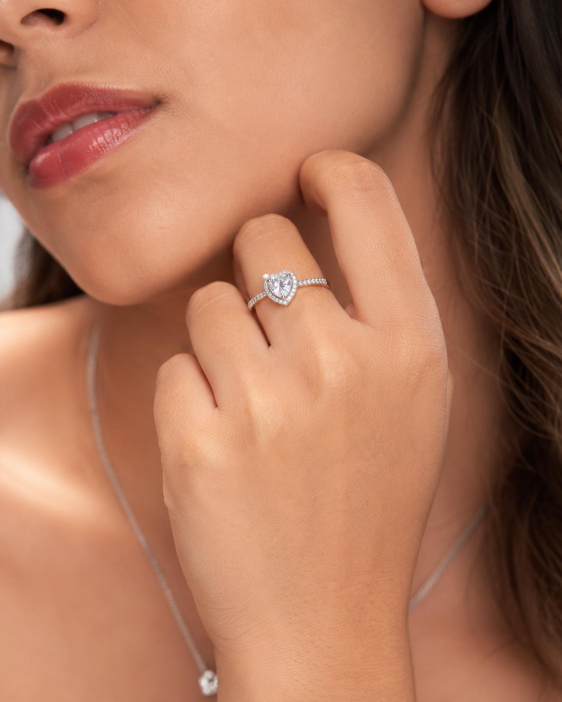 925 Sterling Silver Heart Halo Cz Adjustable Ring - Image 3