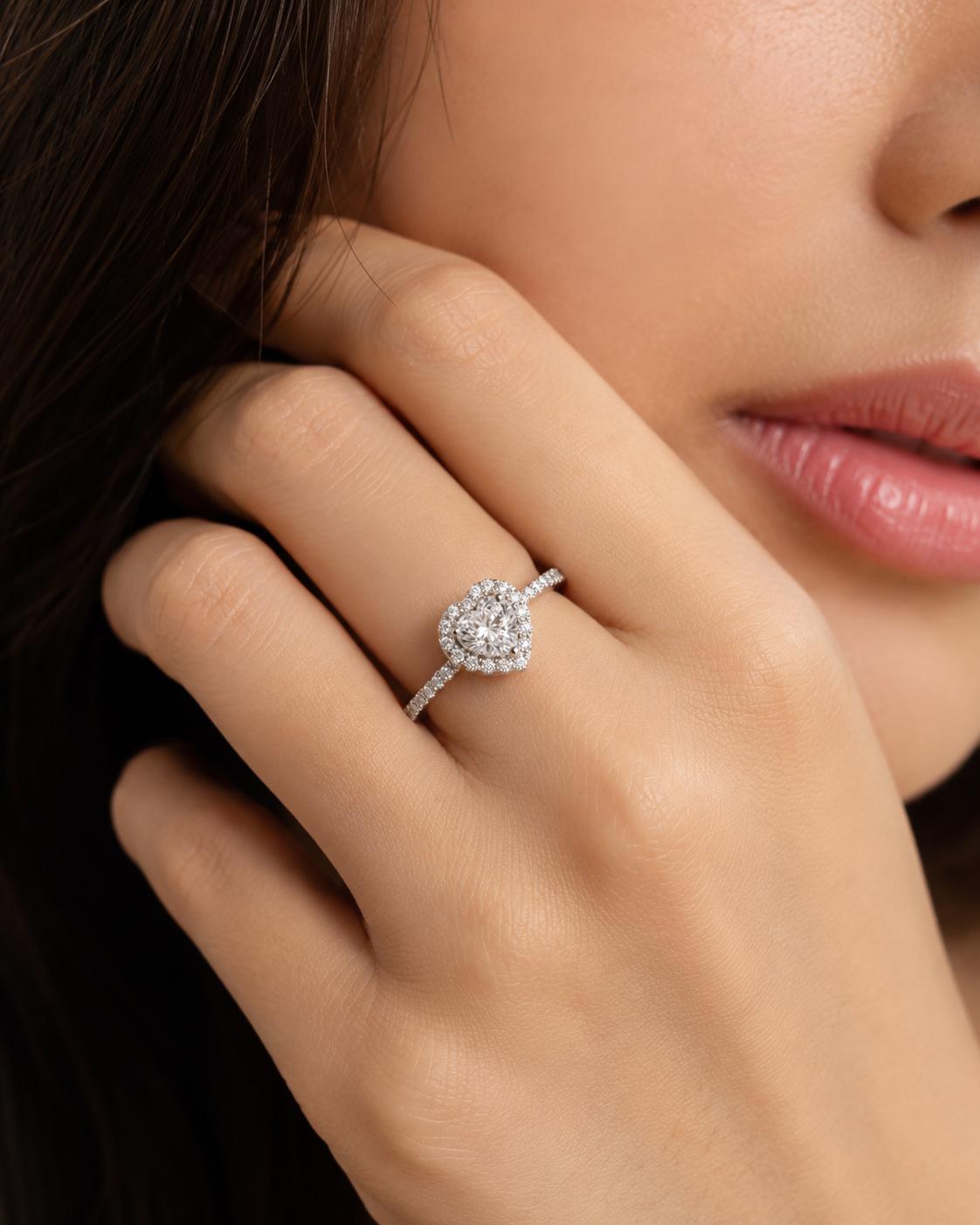 925 Sterling Silver Heart Halo Cz Adjustable Ring - Image 5