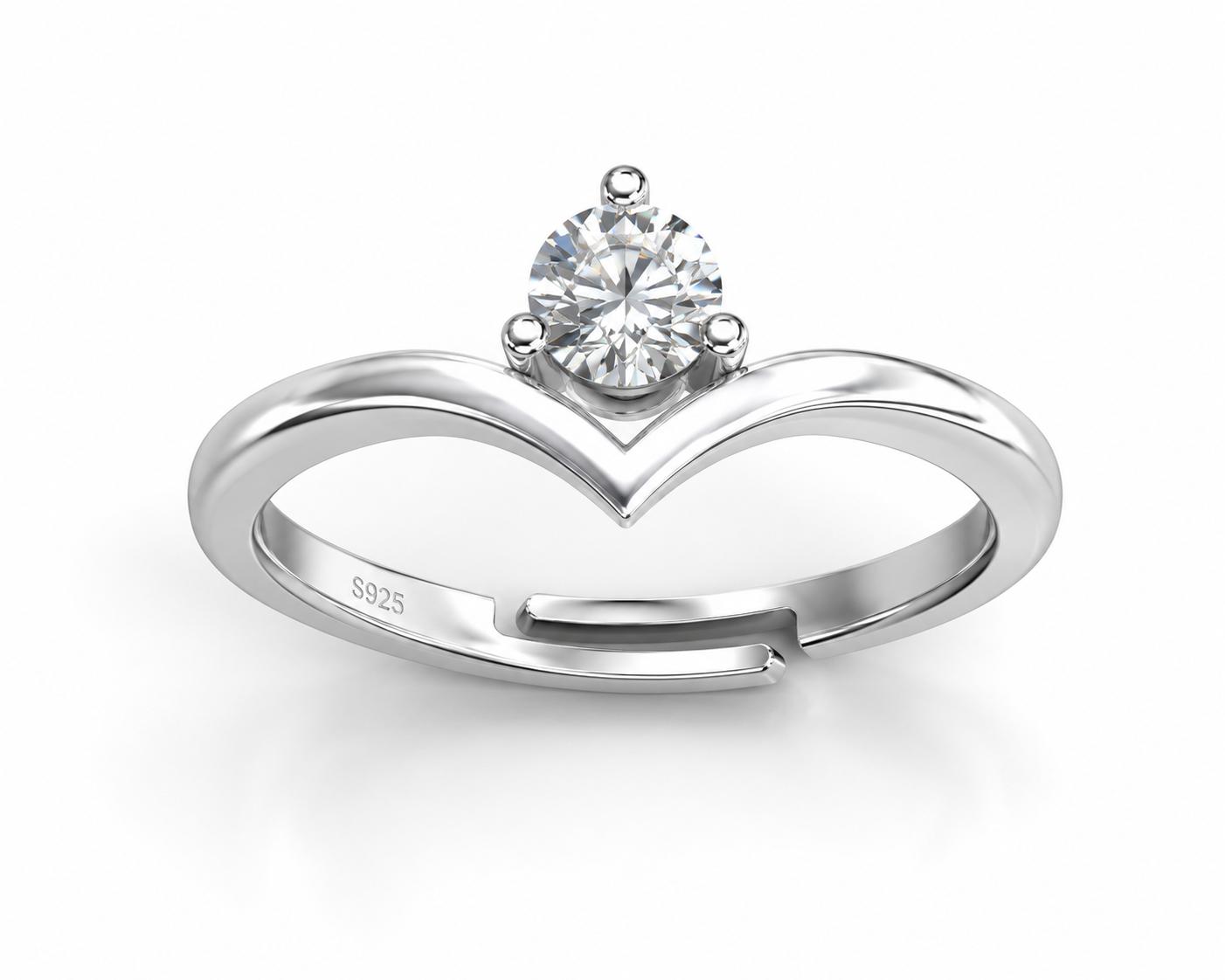 925 Sterling Silver Solitaire Crown Cz Adjustable Ring - Image 2