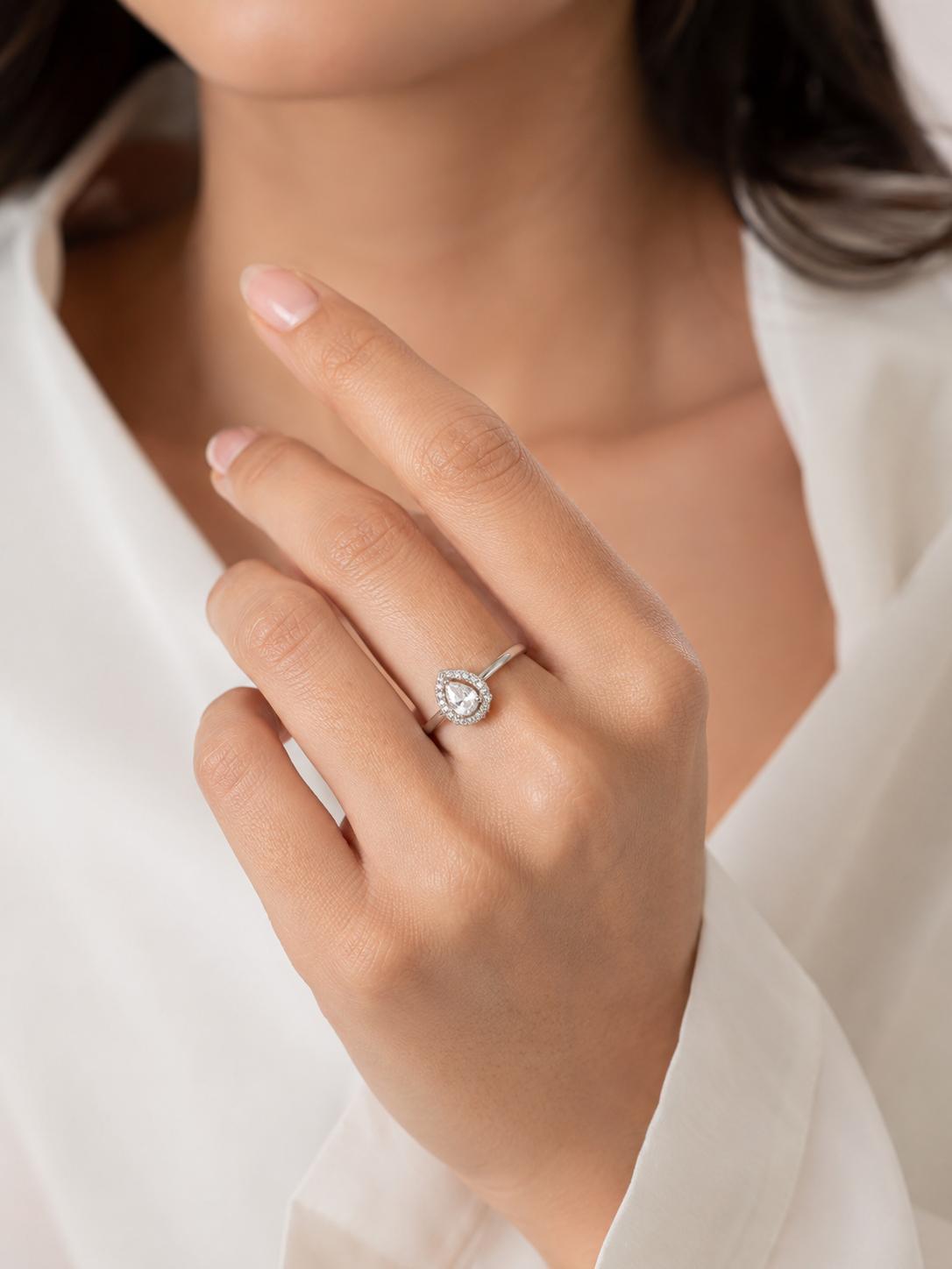 925 Sterling Silver Teardrop Halo Cz Adjustable Ring - Image 3