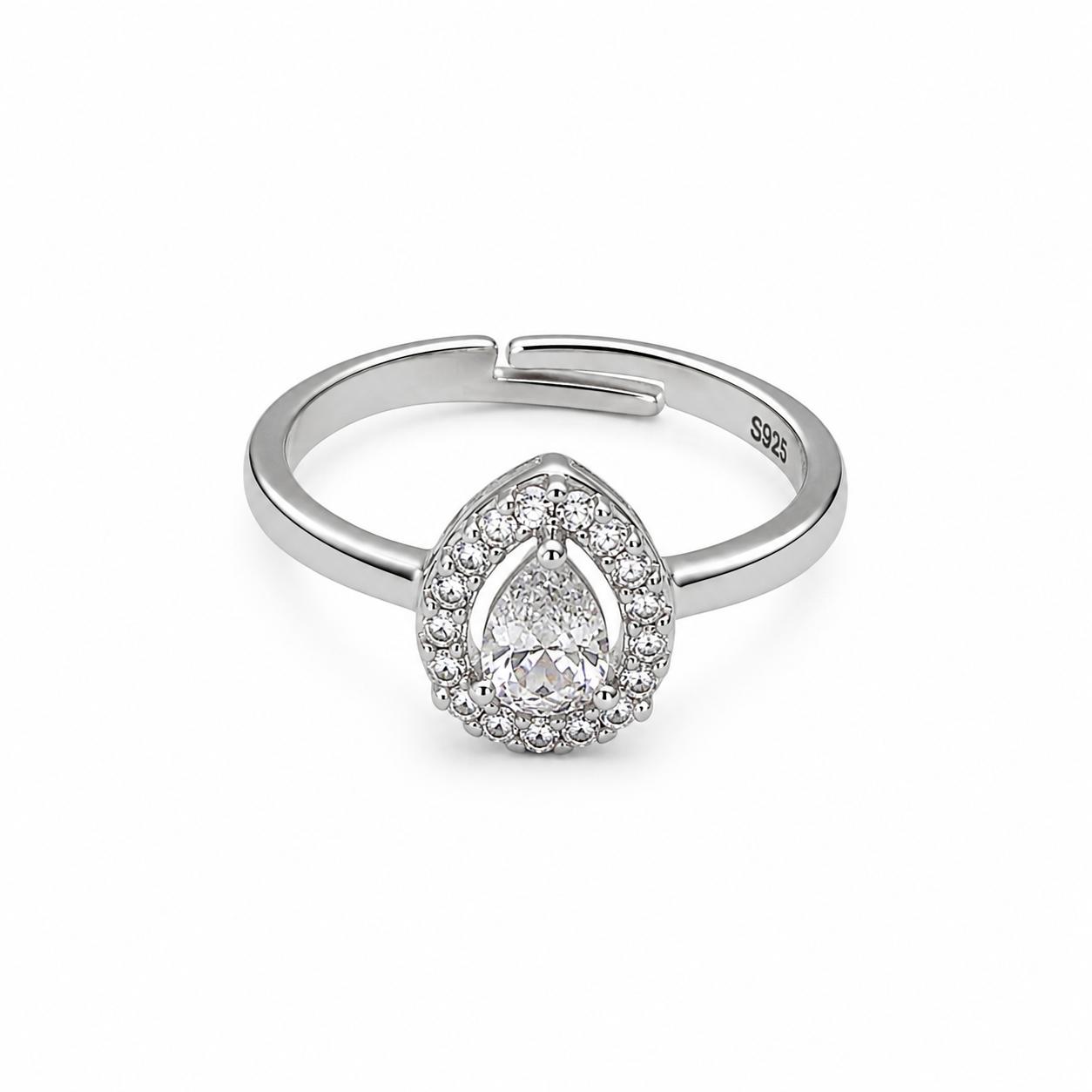 925 Sterling Silver Teardrop Halo Cz Adjustable Ring - Image 2