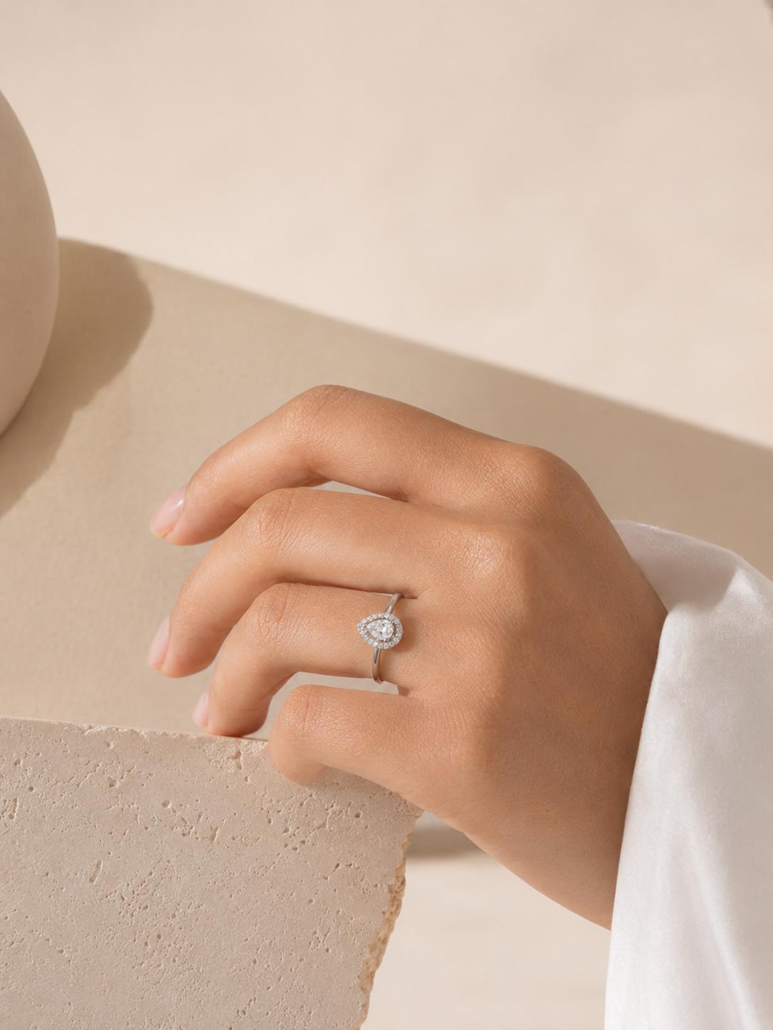 925 Sterling Silver Teardrop Halo Cz Adjustable Ring - Image 4