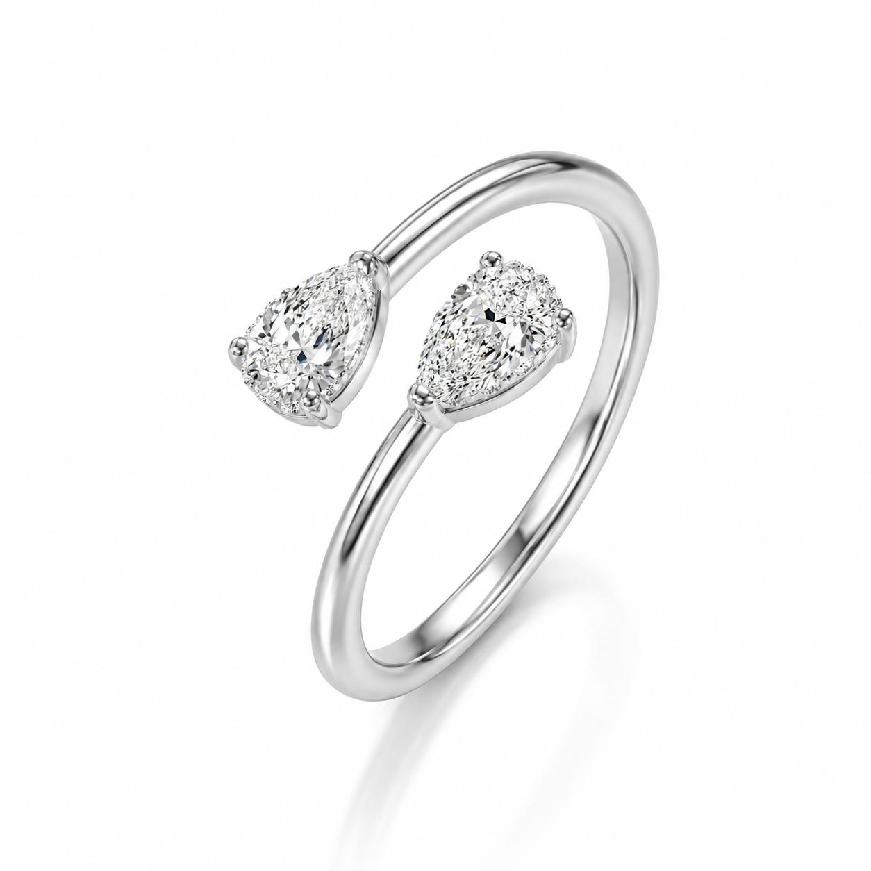 925 Sterling Silver Twin Pear Cz Open Ring - Image 2