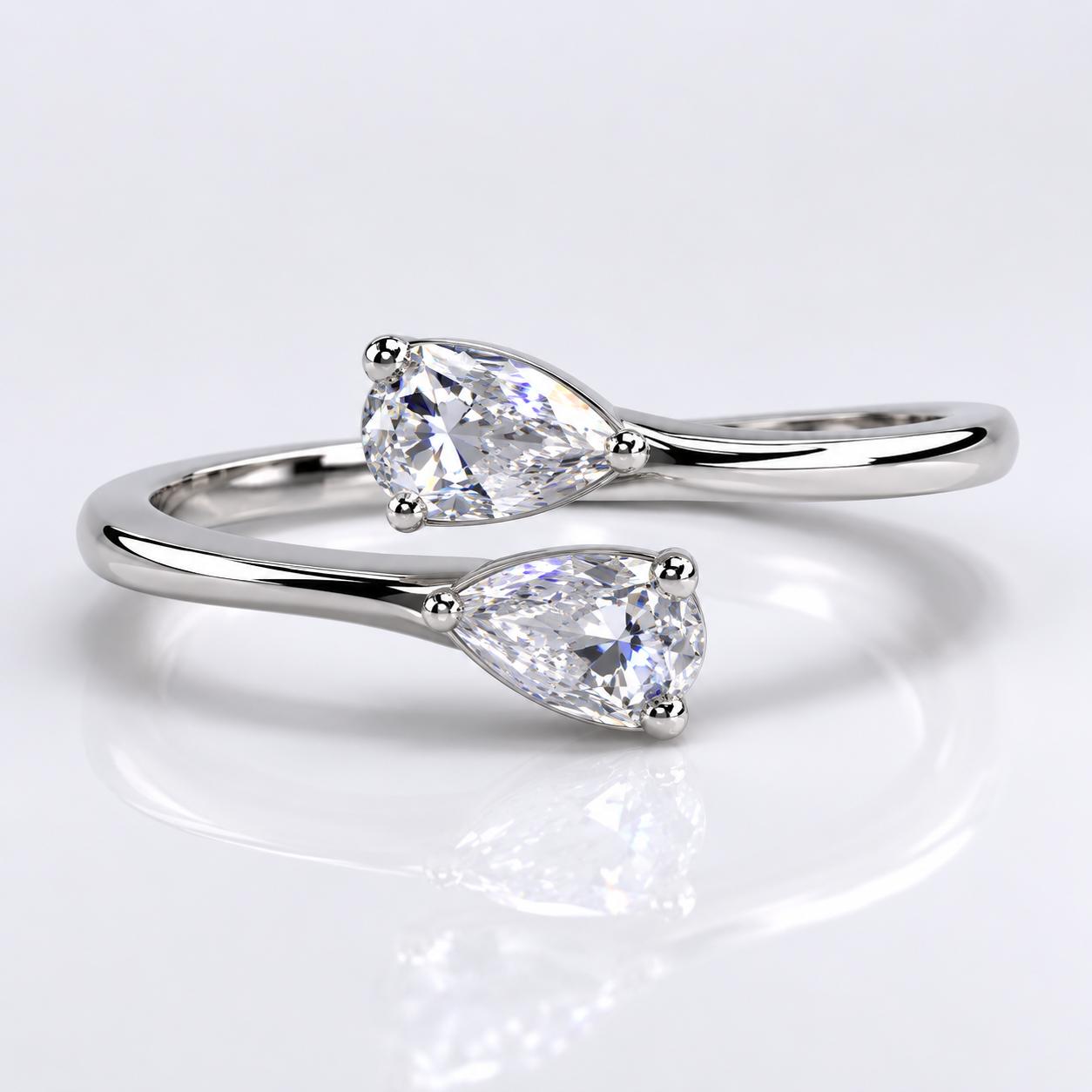 925 Sterling Silver Twin Pear Cz Open Ring - Image 4
