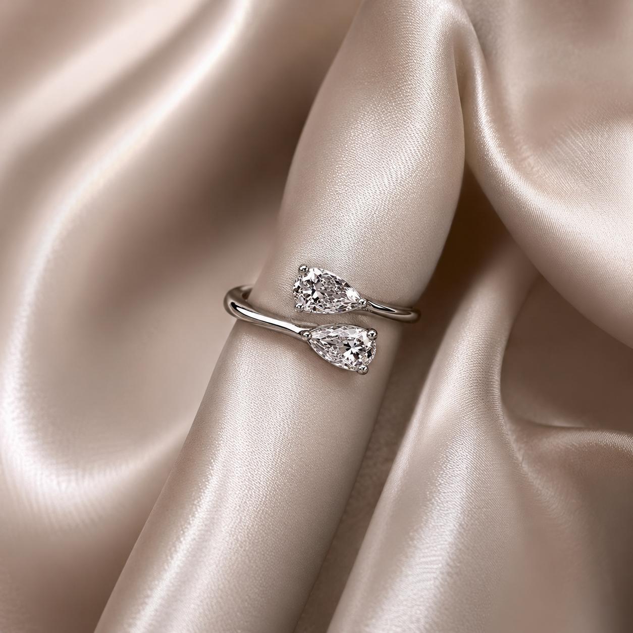 925 Sterling Silver Twin Pear Cz Open Ring
