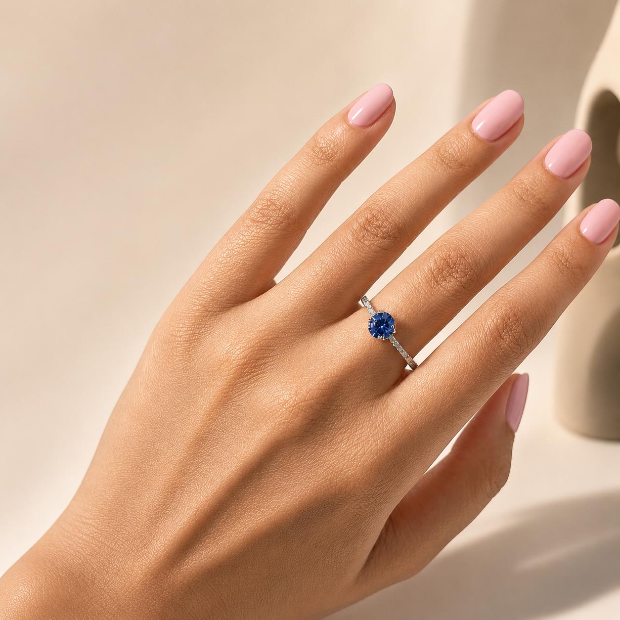 925 Sterling Silver Blue Solitaire Cz Adjustable Ring - Image 3
