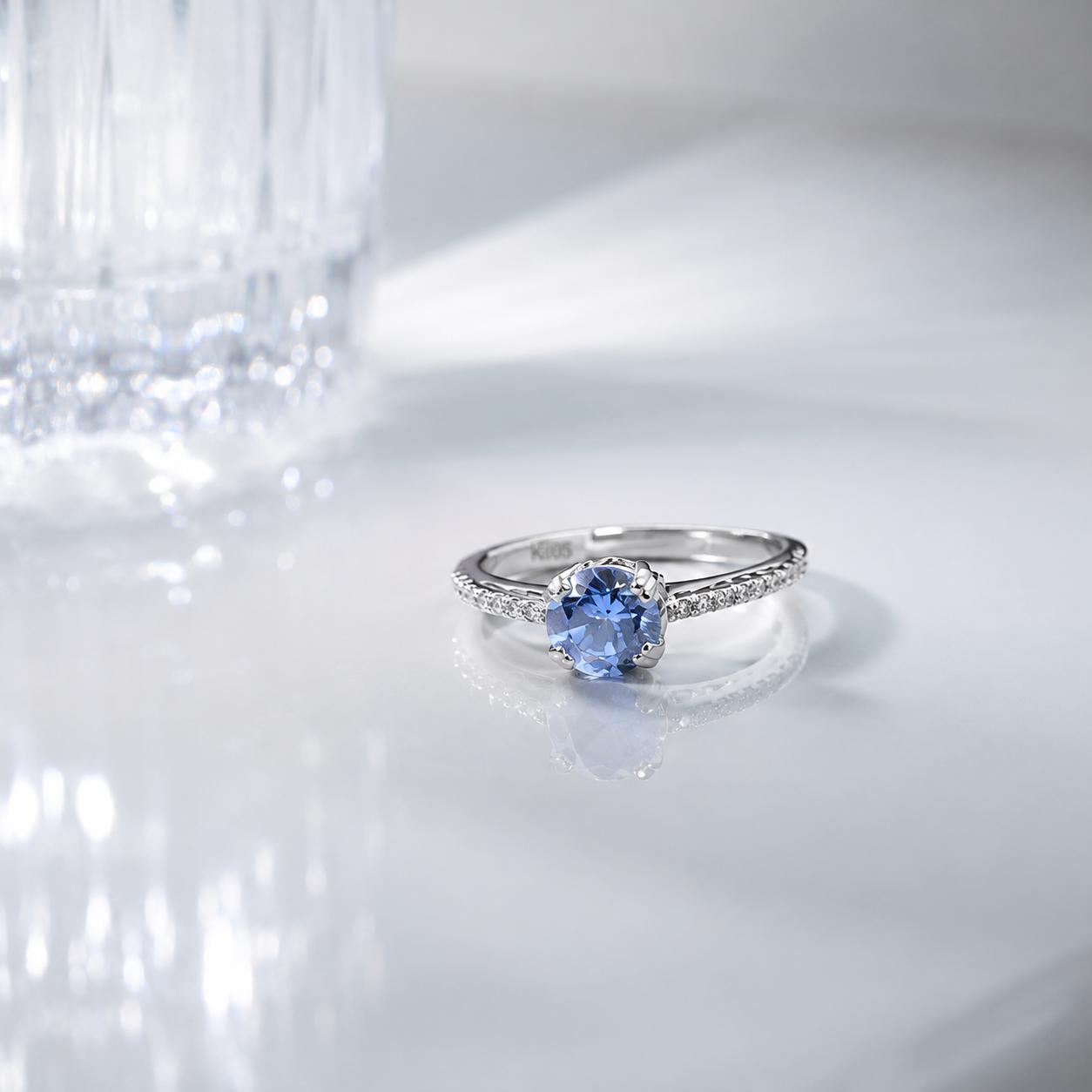 925 Sterling Silver Blue Solitaire Cz Adjustable Ring - Image 5