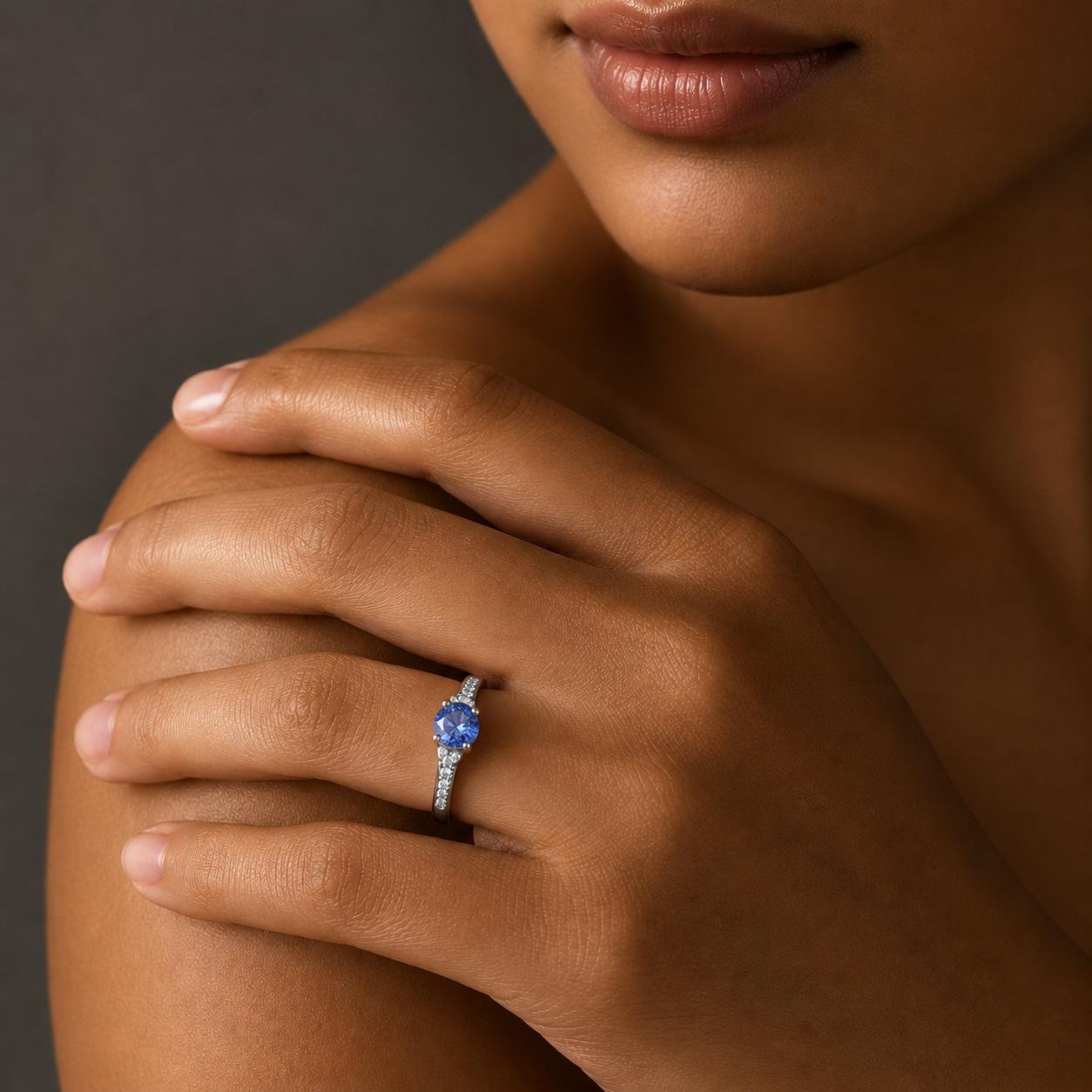 925 Sterling Silver Blue Solitaire Cz Adjustable Ring - Image 6