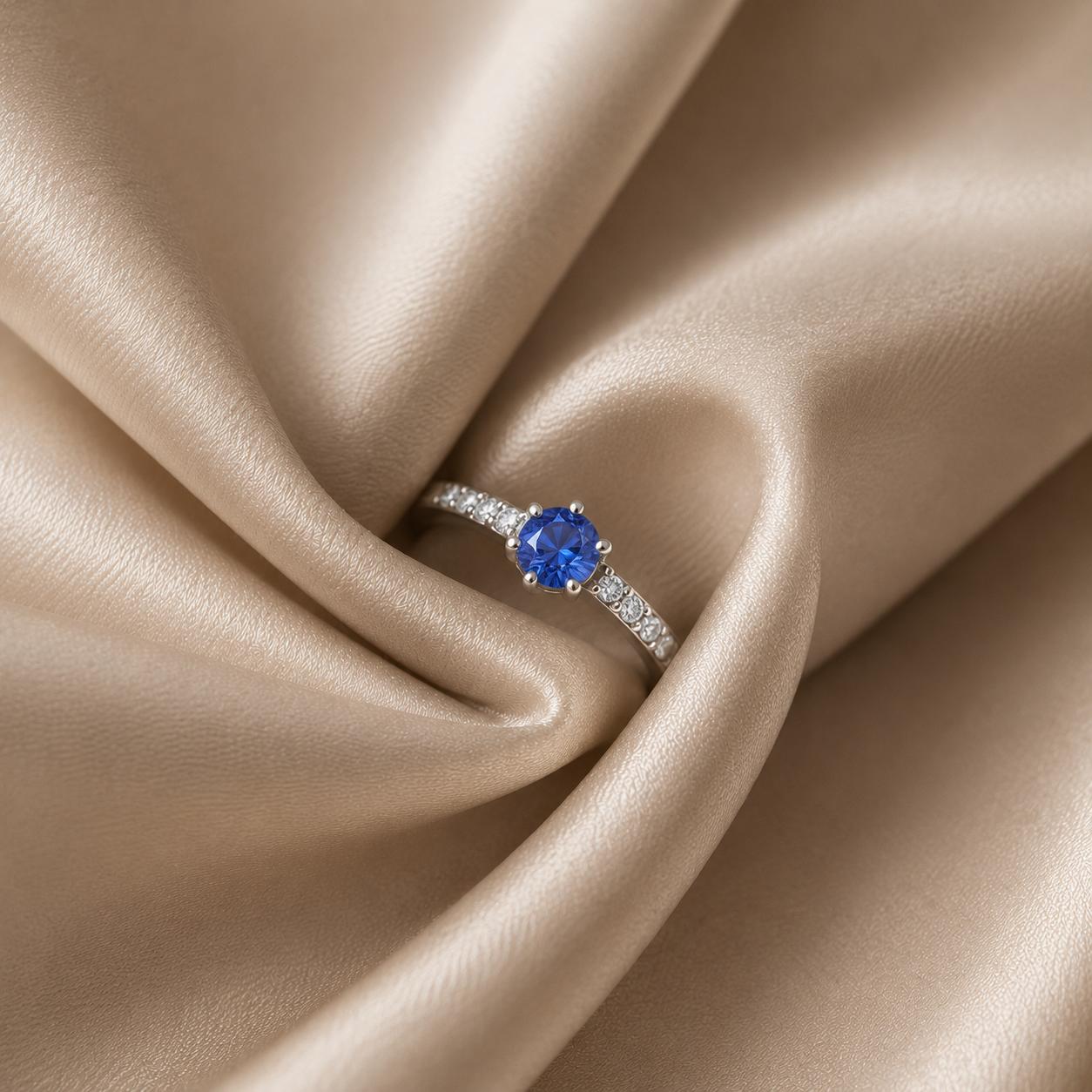 925 Sterling Silver Blue Solitaire Cz Adjustable Ring