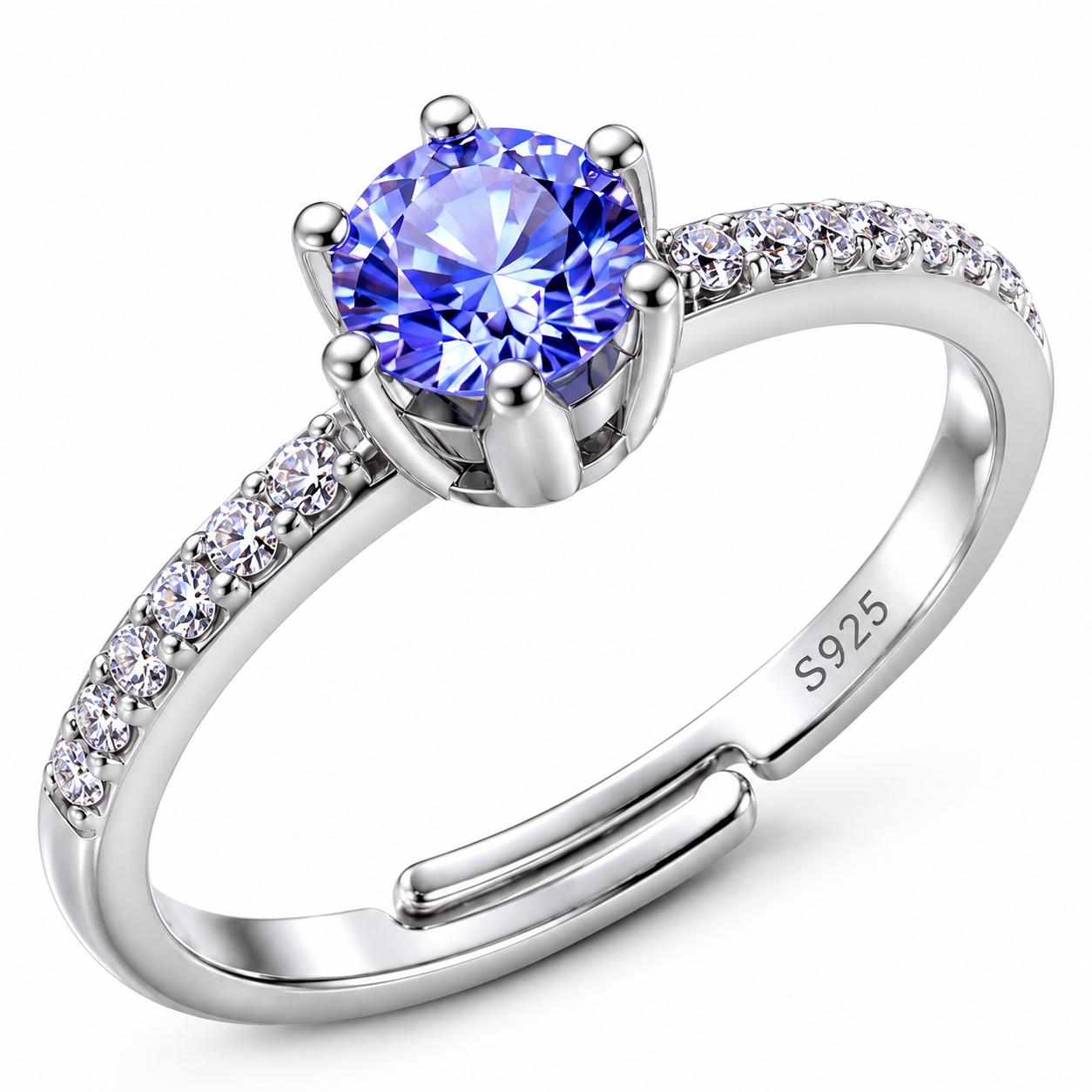 925 Sterling Silver Blue Solitaire Cz Adjustable Ring - Image 2