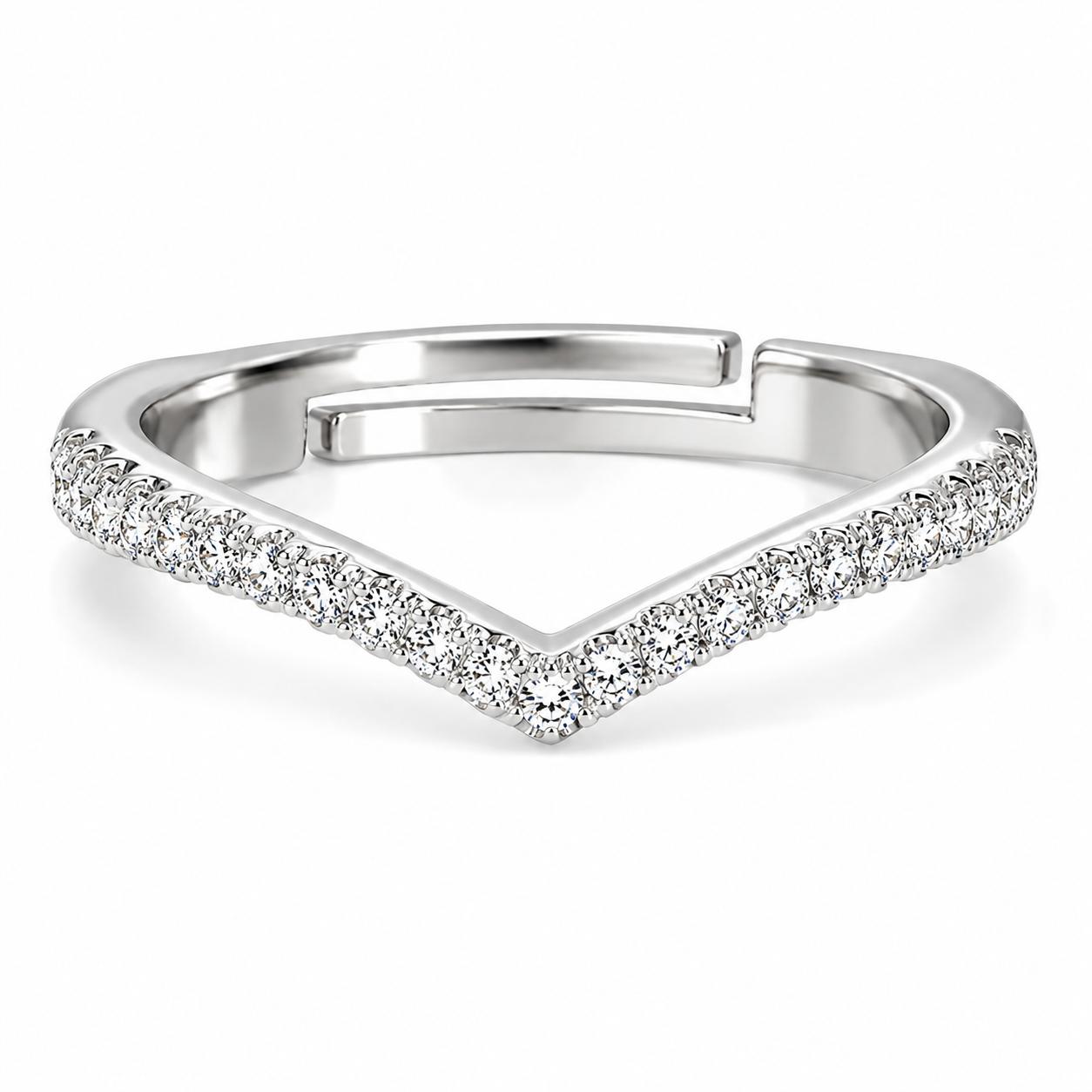 925 Sterling Silver Chevron Cz Adjustable Ring - Image 2