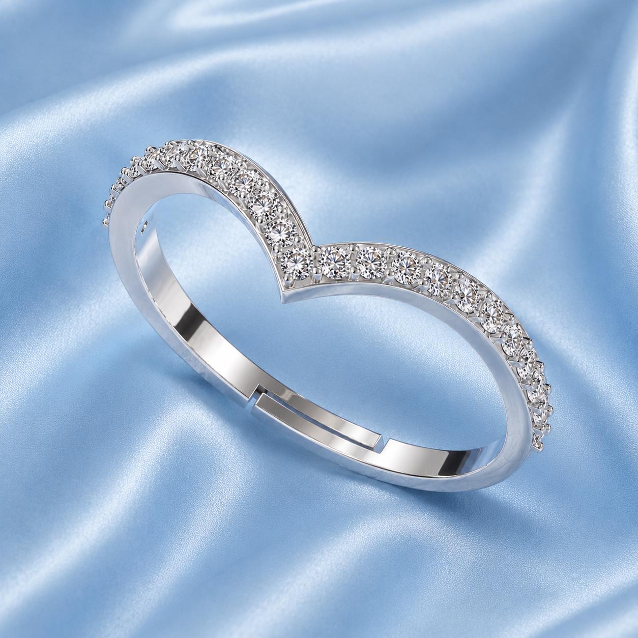 925 Sterling Silver Chevron Cz Adjustable Ring - Image 4