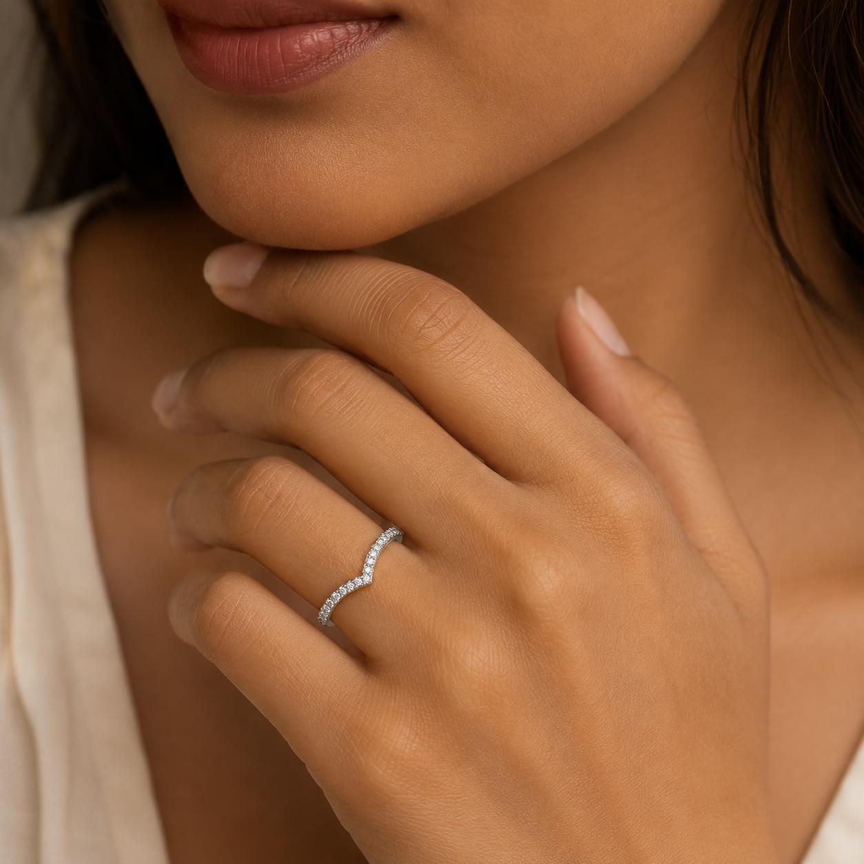 925 Sterling Silver Chevron Cz Adjustable Ring - Image 3