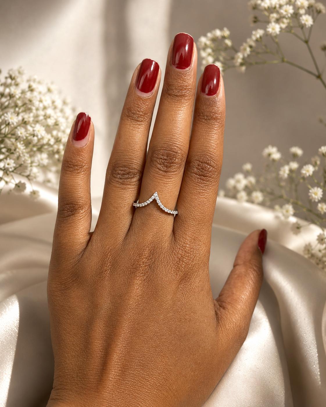 925 Sterling Silver Chevron Cz Adjustable Ring - Image 5
