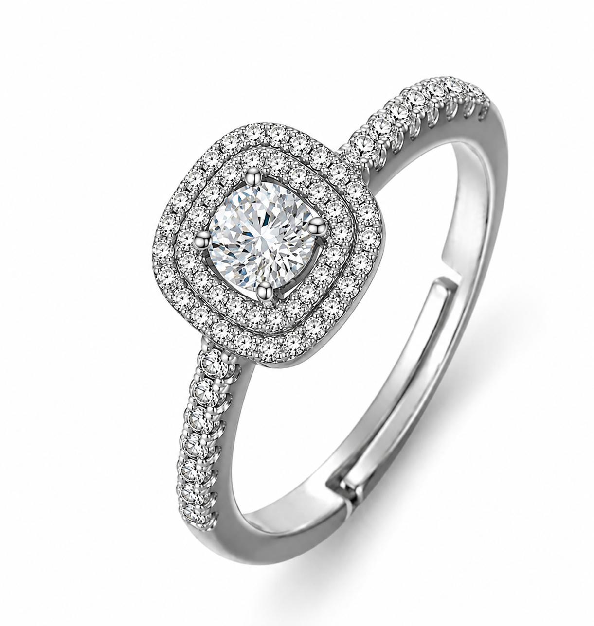 925 Sterling Silver Halo Cushion Cut Cz Adjustable Ring - Image 2