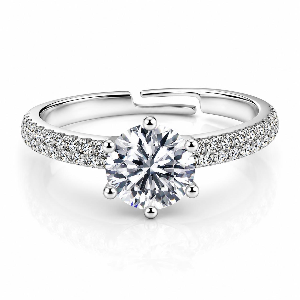 925 Sterling Silver Classic Solitaire Cz Adjustable Ring - Image 5