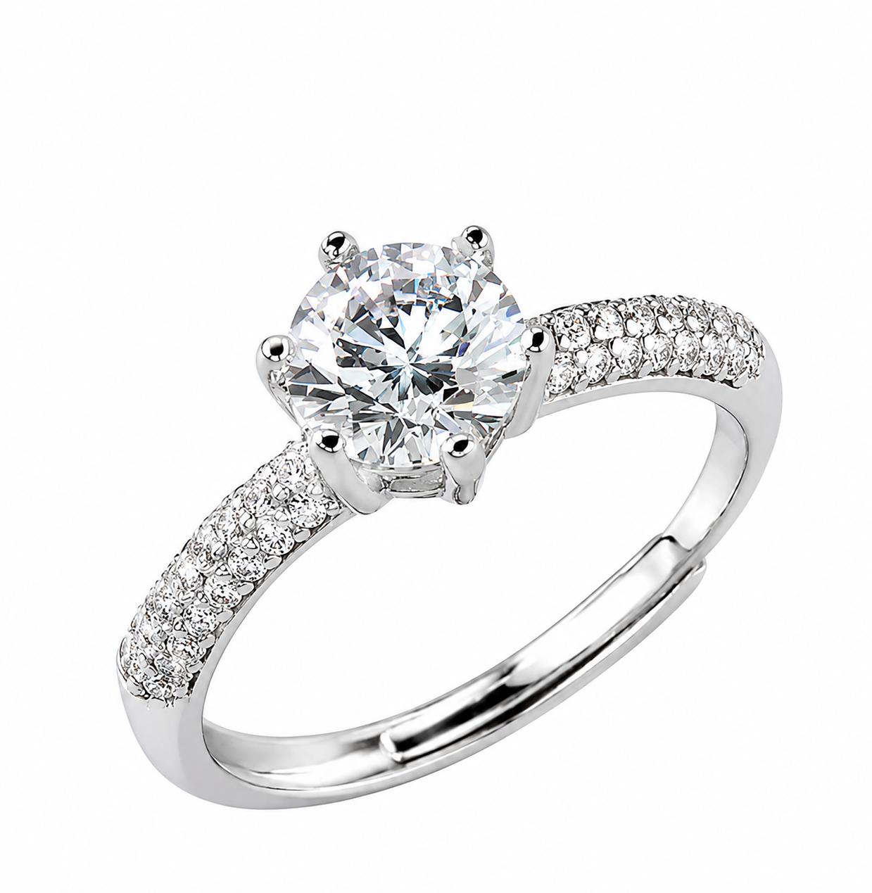 925 Sterling Silver Classic Solitaire Cz Adjustable Ring - Image 2