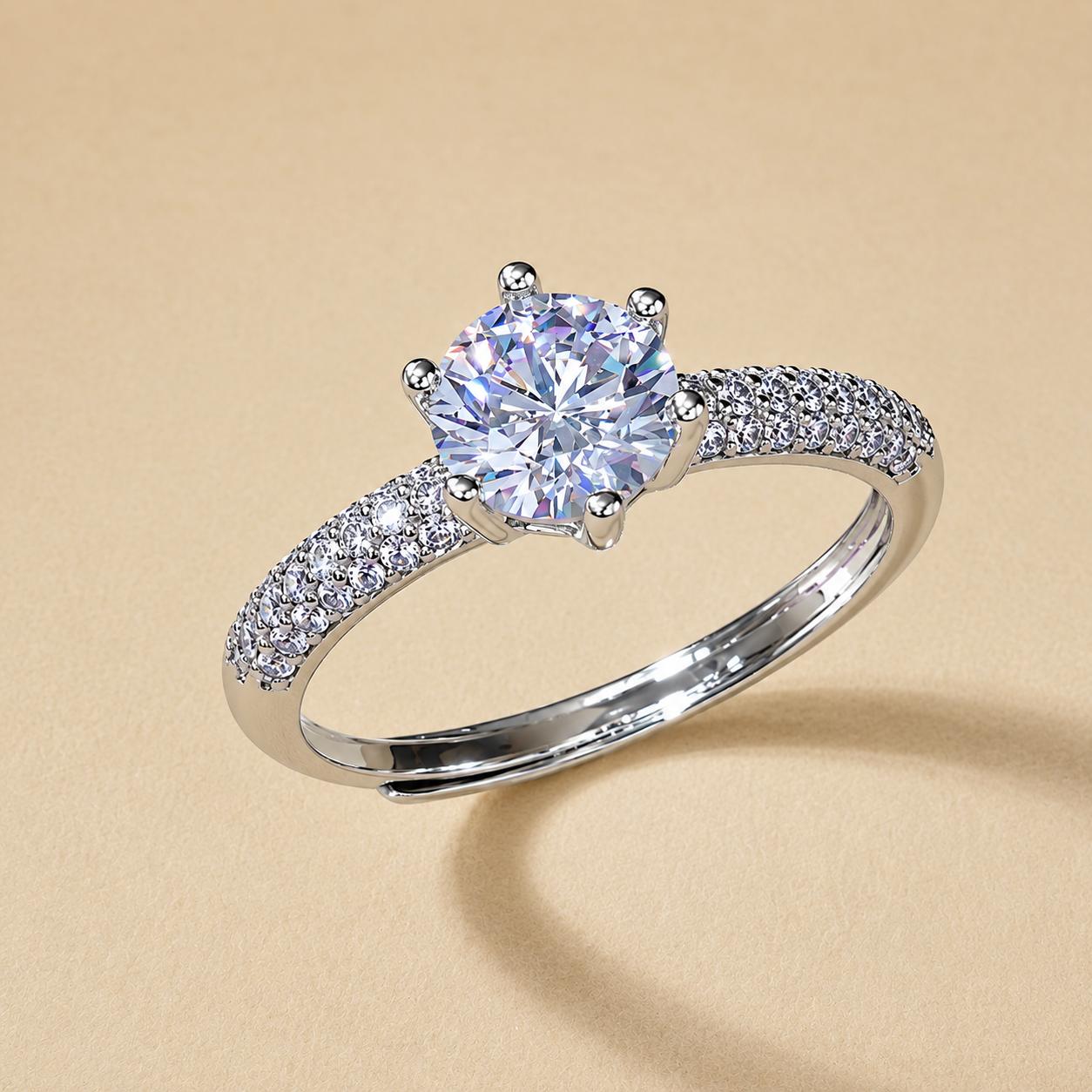 925 Sterling Silver Classic Solitaire Cz Adjustable Ring