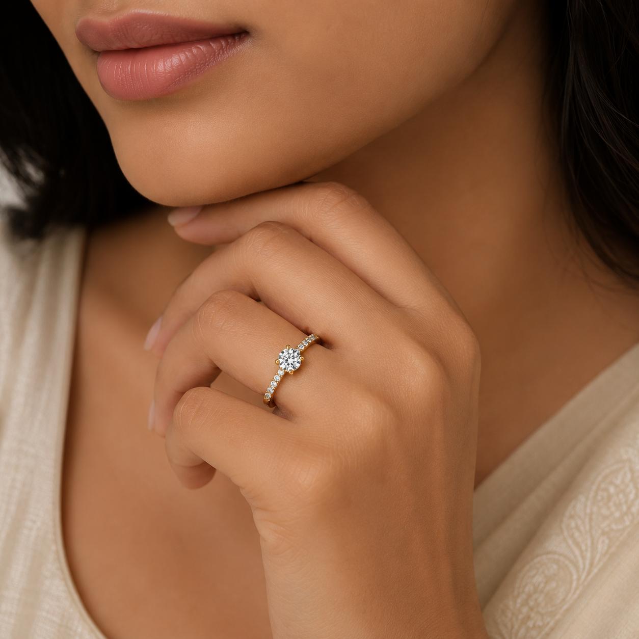 925 Sterling Silver 22k Gold Plated Solitaire Cz Open Ring - Image 3