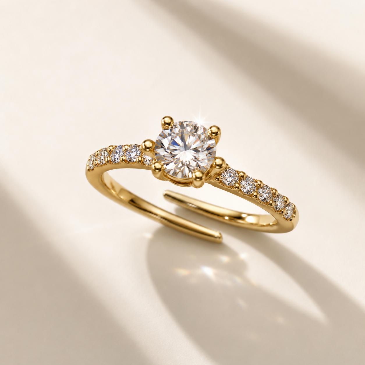 925 Sterling Silver 22k Gold Plated Solitaire Cz Open Ring