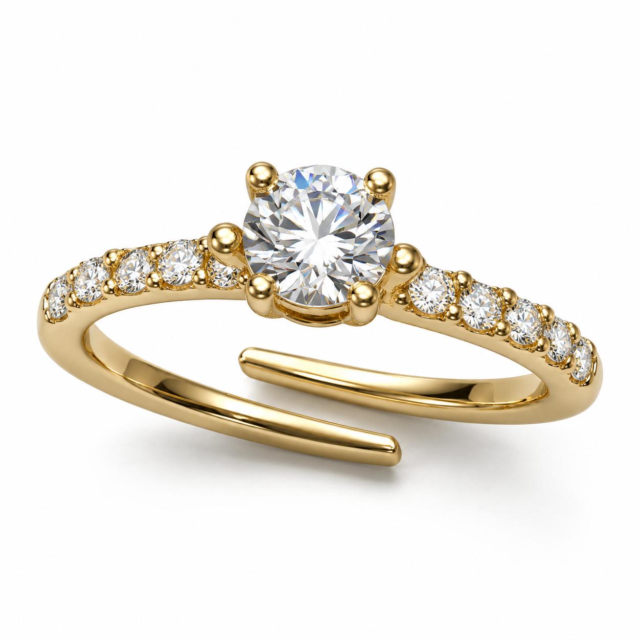 925 Sterling Silver 22k Gold Plated Solitaire Cz Open Ring - Image 2