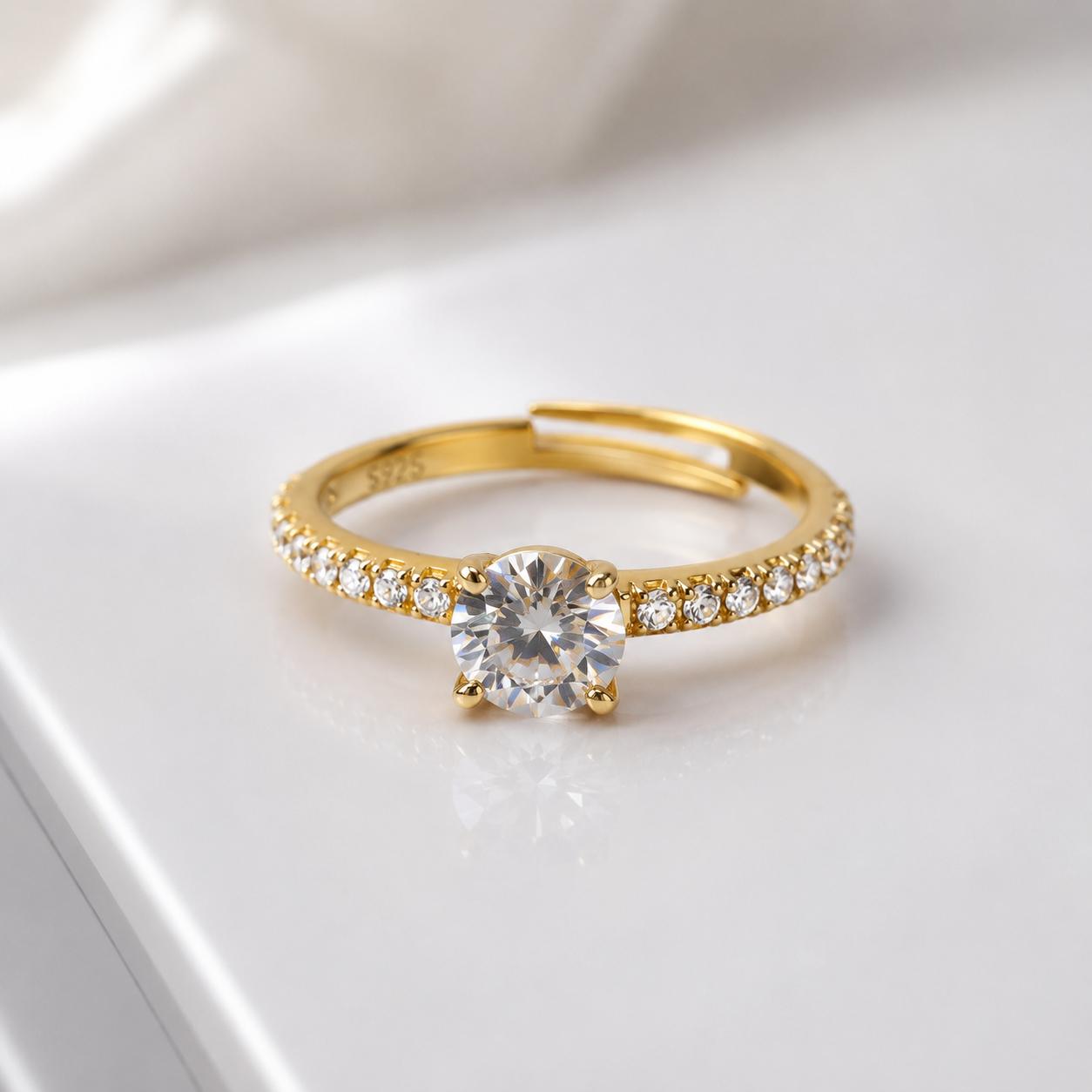 925 Sterling Silver 22k Gold Plated Solitaire Cz Open Ring - Image 4