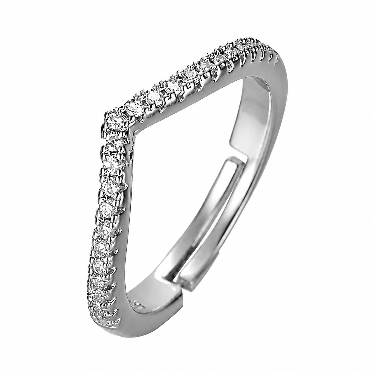 925 Sterling Silver Chevron Cz Adjustable Ring - Image 6