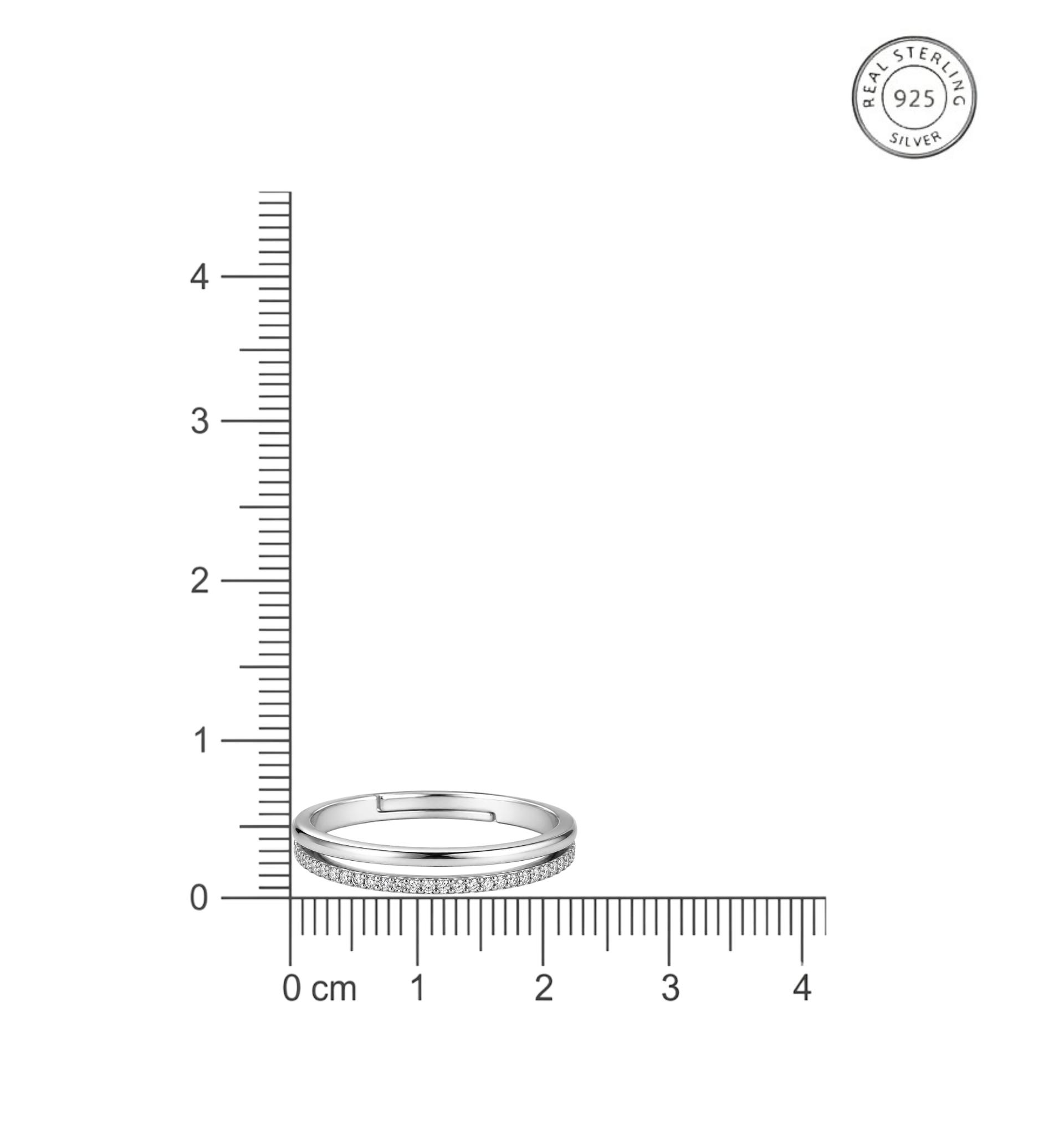925 Sterling Silver Minimal Dual Band Cz Adjustable Ring - Image 7