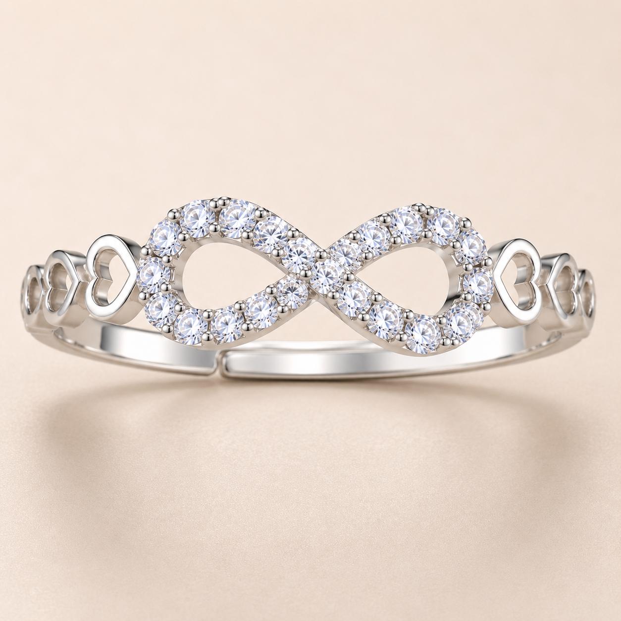 925 Sterling Silver Infinity Heart Adjustable Ring  - Image 2